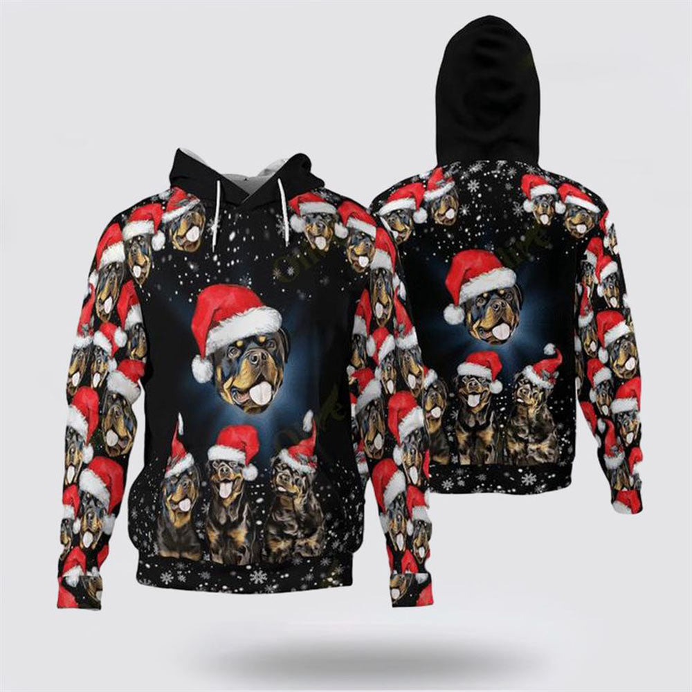 Cute Rottweiler Wearing Christmas All Over Print 3D Hoodie For Men & Women, Christmas Dog Hoodie, Christmas Hoodie Cute, Christmas Gift