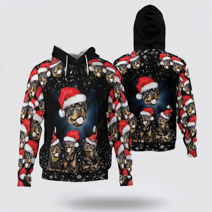 Cute Rottweiler Wearing Christmas All Over Print 3D Hoodie For Men & Women, Christmas Dog Hoodie, Christmas Hoodie Cute, Christmas Gift