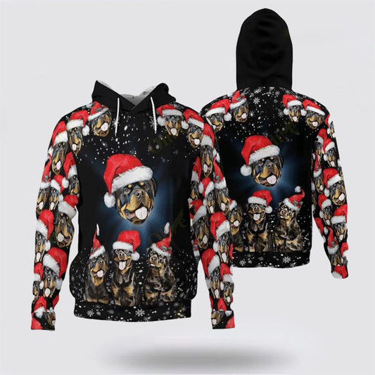 Cute Rottweiler Wearing Christmas All Over Print 3D Hoodie For Men & Women, Christmas Dog Hoodie, Christmas Hoodie Cute, Christmas Gift