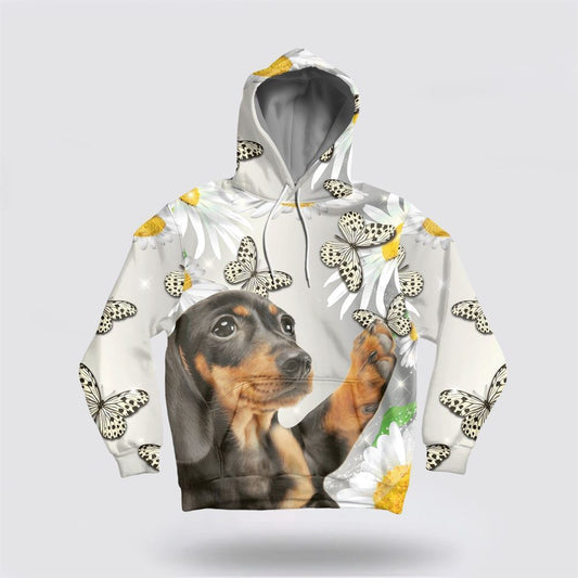 Dachshund Butterfly Daisy All Over Print 3D Hoodie For Men & Women, Christmas Dog Hoodie, Christmas Hoodie Cute, Christmas Gift