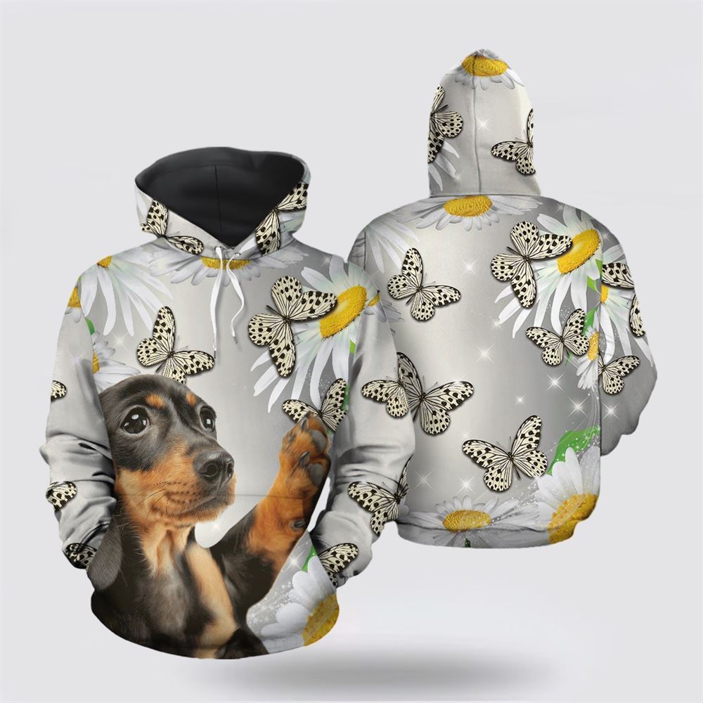 Dachshund Butterfly Daisy All Over Print 3D Hoodie For Men & Women, Christmas Dog Hoodie, Christmas Hoodie Cute, Christmas Gift