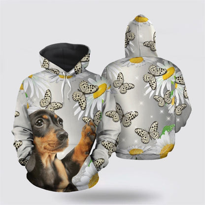 Dachshund Butterfly Daisy All Over Print 3D Hoodie For Men & Women, Christmas Dog Hoodie, Christmas Hoodie Cute, Christmas Gift
