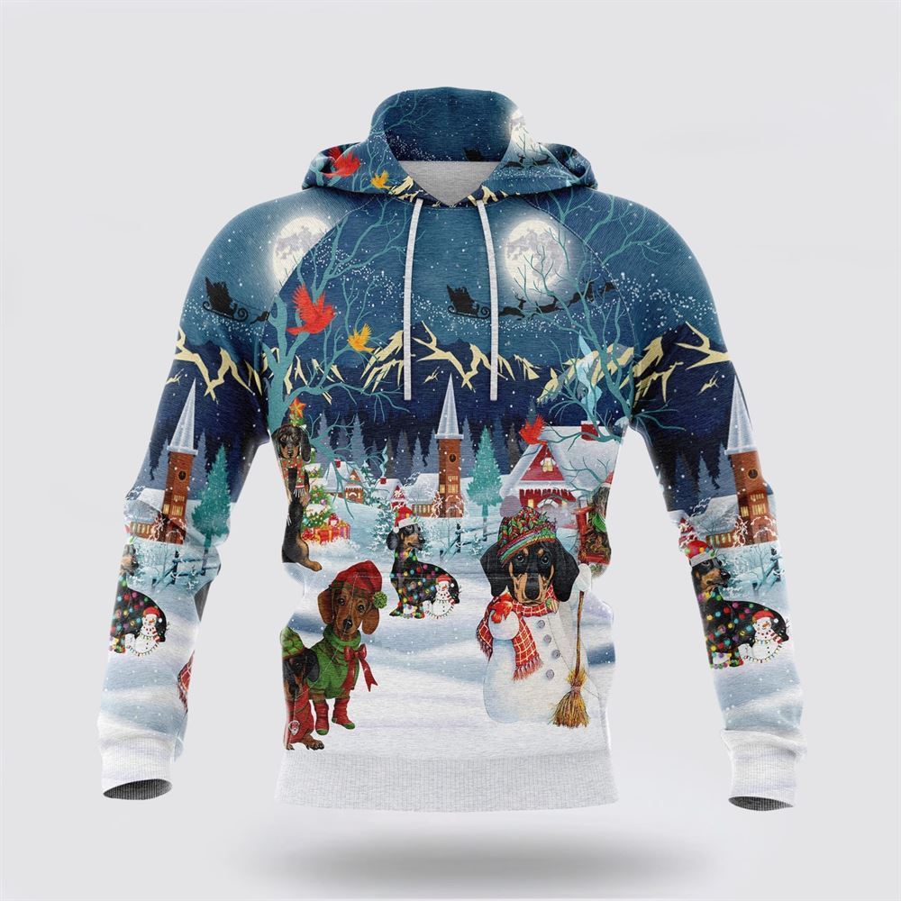 Dachshund Christmas Night All Over Print 3D Hoodie For Men & Women, Christmas Dog Hoodie, Christmas Hoodie Cute, Christmas Gift