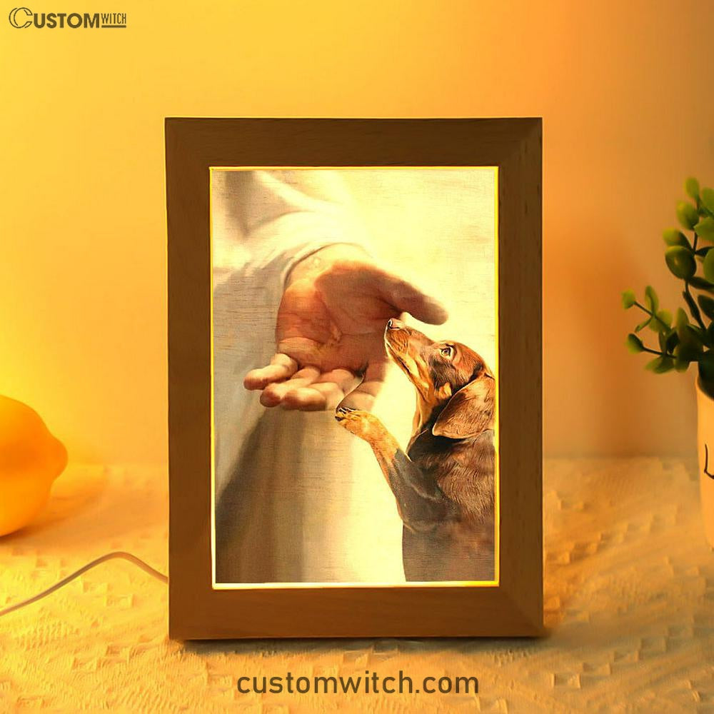 Dachshund Handshake With Jesus Frame Lamp Art - Jesus Frame Lamp Pictures - Christian Night Light
