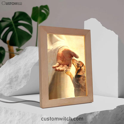 Dachshund Handshake With Jesus Frame Lamp Art - Jesus Frame Lamp Pictures - Christian Night Light