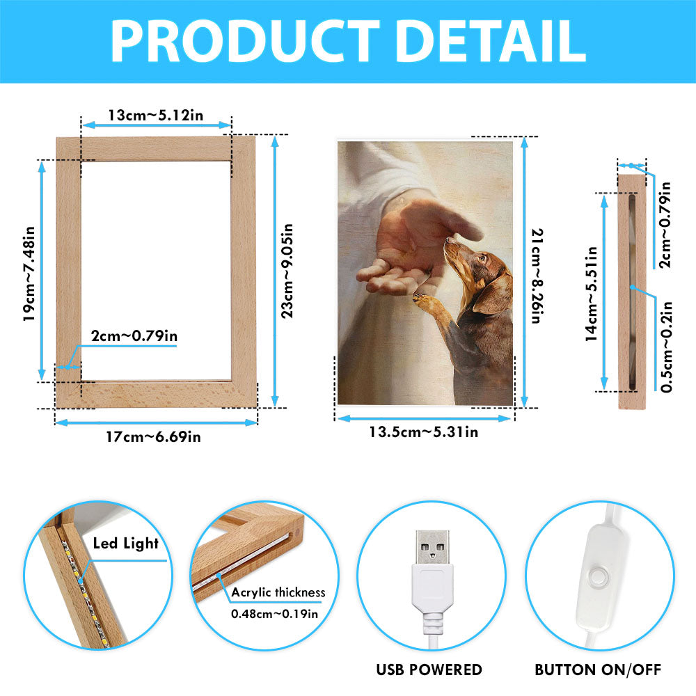 Dachshund Handshake With Jesus Frame Lamp Art - Jesus Frame Lamp Pictures - Christian Night Light