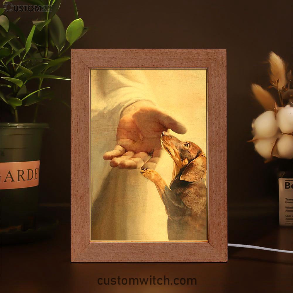 Dachshund Handshake With Jesus Frame Lamp Art - Jesus Frame Lamp Pictures - Christian Night Light