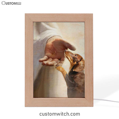Dachshund Handshake With Jesus Frame Lamp Art - Jesus Frame Lamp Pictures - Christian Night Light