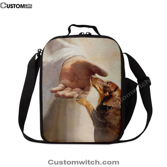 Dachshund Handshake With Jesus Lunch Bag, Christian Lunch Bag For School, Picnic, Religious Lunch Bag