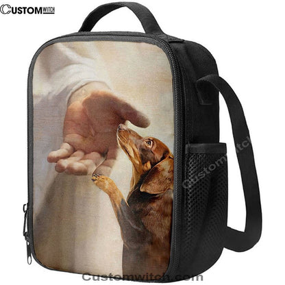 Dachshund Handshake With Jesus Lunch Bag, Christian Lunch Bag For School, Picnic, Religious Lunch Bag