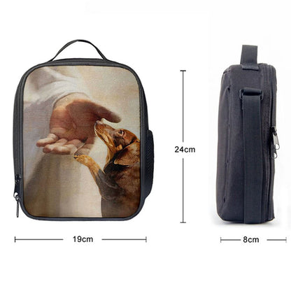 Dachshund Handshake With Jesus Lunch Bag, Christian Lunch Bag For School, Picnic, Religious Lunch Bag