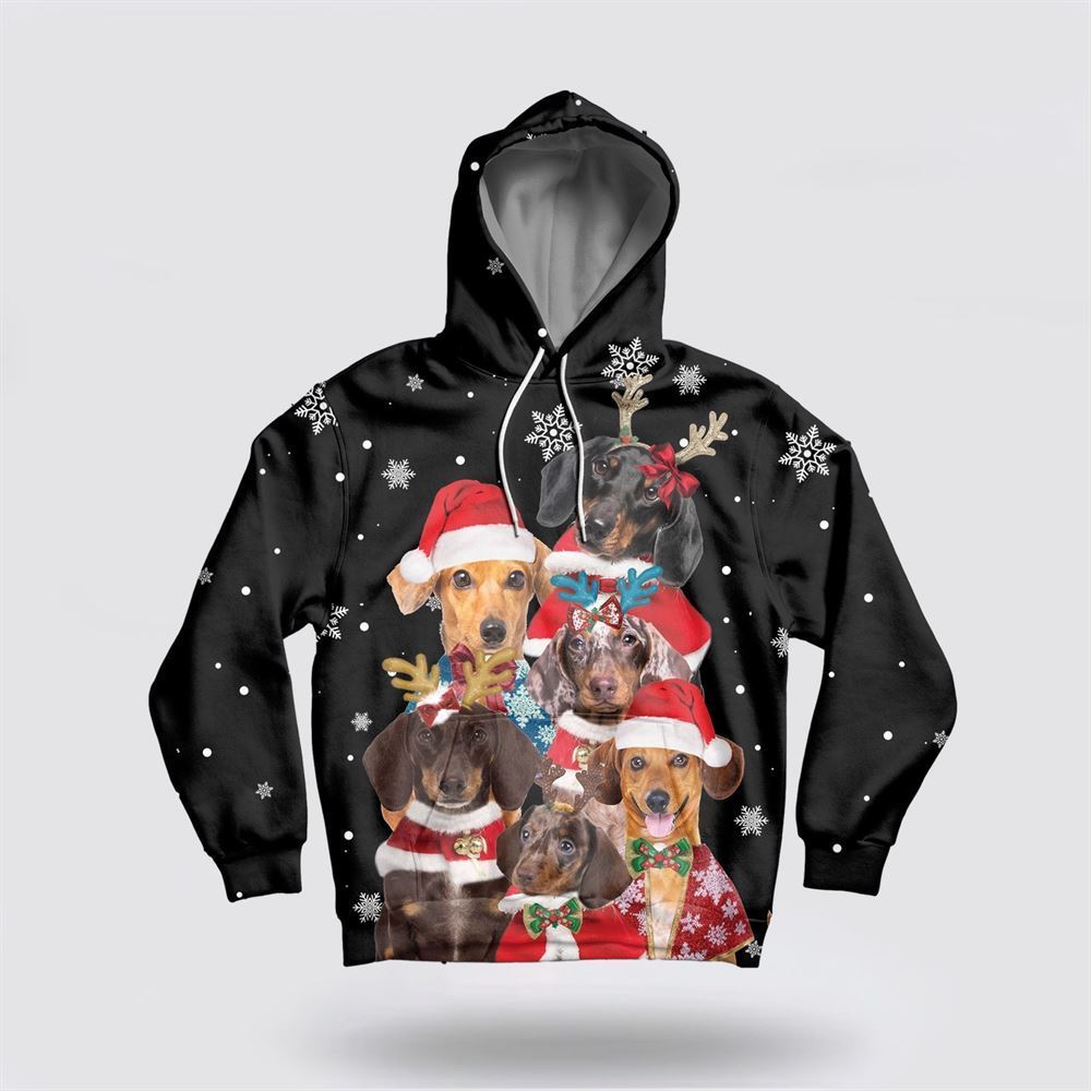 Dachshund Hello Christmas All Over Print 3D Hoodie For Men & Women, Christmas Dog Hoodie, Christmas Hoodie Cute, Christmas Gift