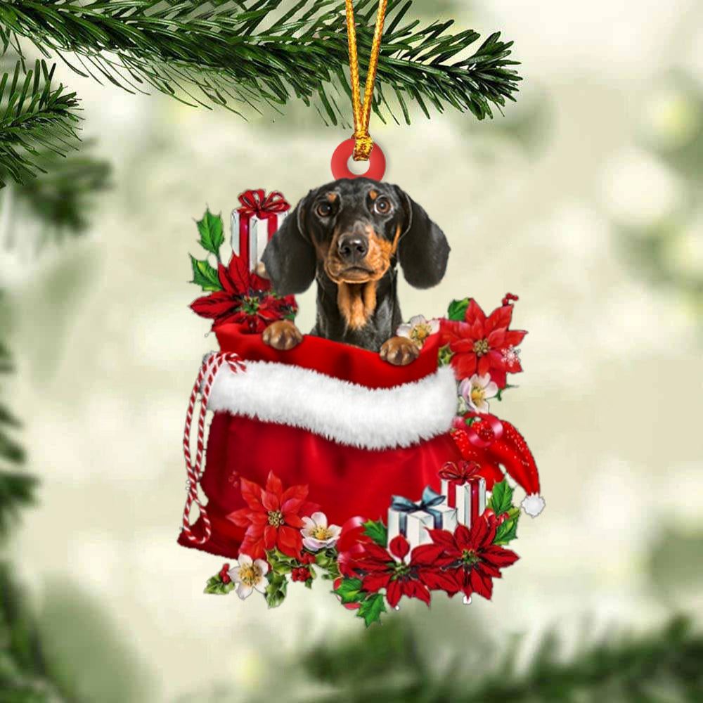 Dachshund In Gifts Bag Christmas Ornament, Christmas Gift, Christmas Tree Decorations, Christmas Ornament 2023