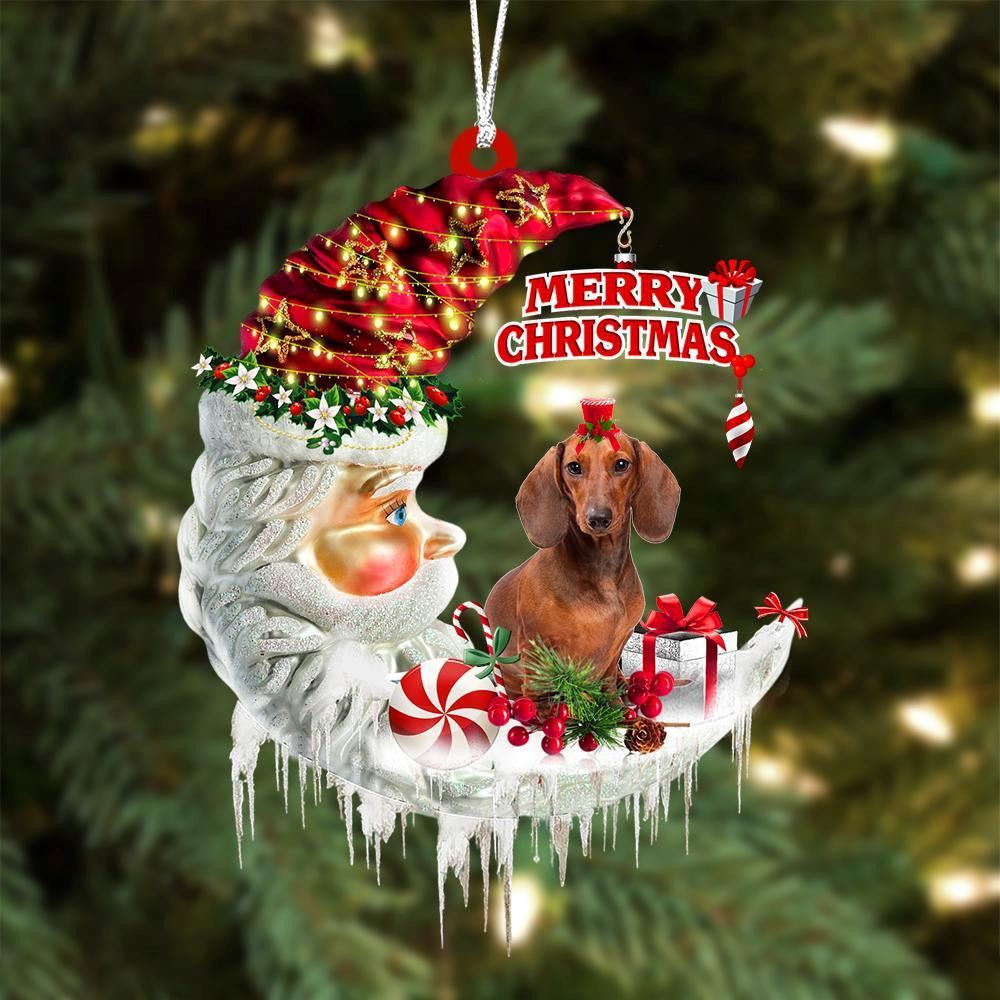 Dachshund On The Moon Merry Christmas Hanging Ornaments, Christmas Gift, Christmas Tree Decorations, Christmas Ornament 2023