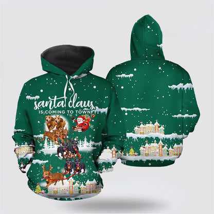 Dachshund Santa Is Coming To Town All Over Print 3D Hoodie For Men & Women, Christmas Dog Hoodie, Christmas Hoodie Cute, Christmas Gift