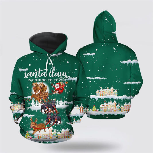 Dachshund Santa Is Coming To Town All Over Print 3D Hoodie For Men & Women, Christmas Dog Hoodie, Christmas Hoodie Cute, Christmas Gift