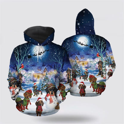 Dachshund Through The Snow All Over Print 3D Hoodie For Men & Women, Christmas Dog Hoodie, Christmas Hoodie Cute, Christmas Gift
