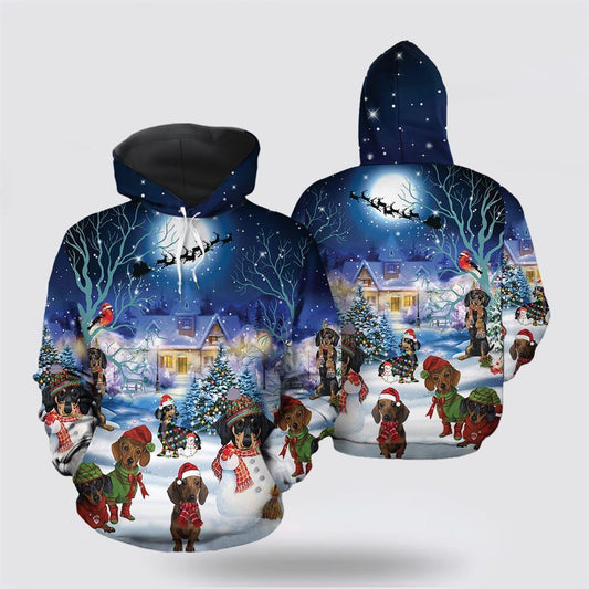 Dachshund Through The Snow All Over Print 3D Hoodie For Men & Women, Christmas Dog Hoodie, Christmas Hoodie Cute, Christmas Gift