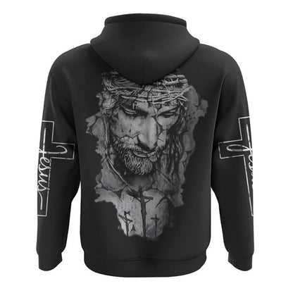 Dad Jesus Black And White All Over Print 3D Hoodie, Christian Hoodie, Christian Sweatshirt, Bible Verse Shirt