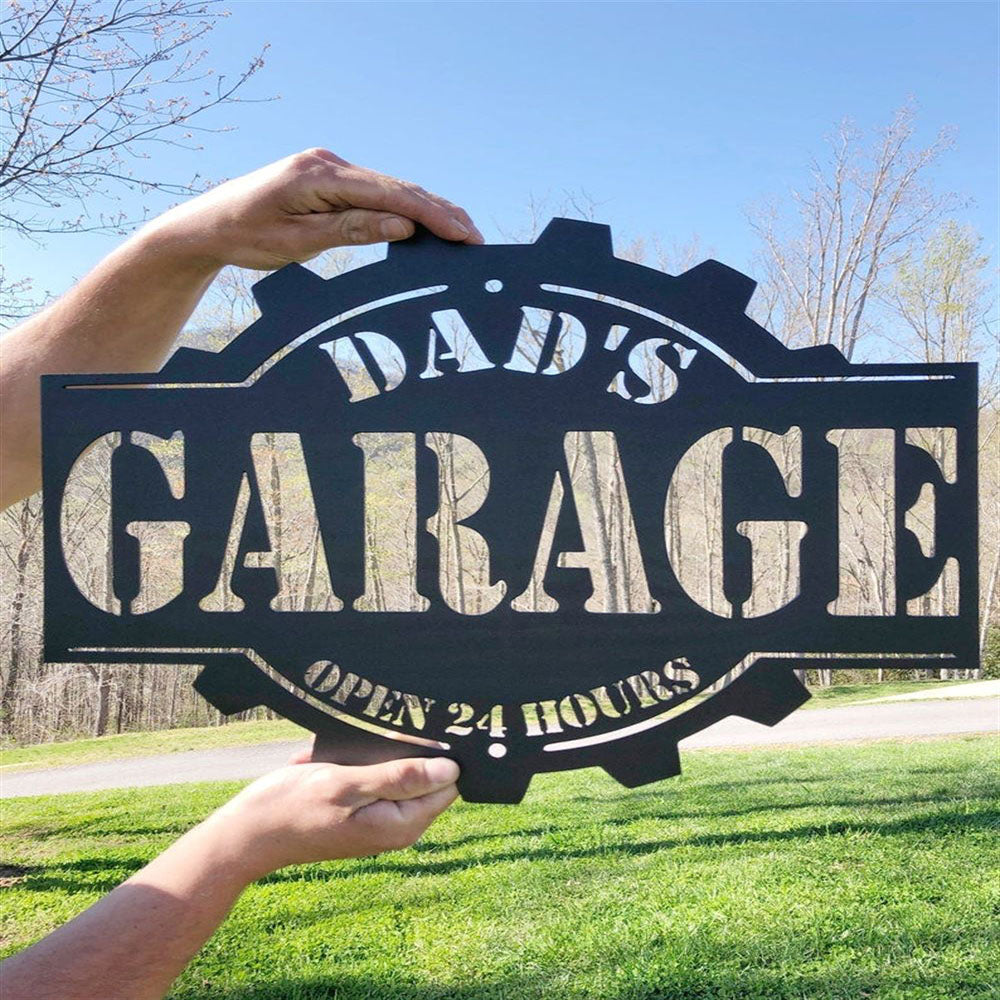 Dads Garage Metal Sign, Dads Shop Sign For Dad, Mechanic Wall Sign, Sparkplug And Wrench Wall Decor, Outdoor Metal Abstract