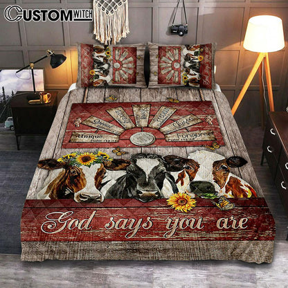 Dairy Cow Sunflower Wreath Windmill Quilt Bedding Set- God Says You Are Quilt Bedding Set Bedroom - Christian Quilt Bedding Set Prints