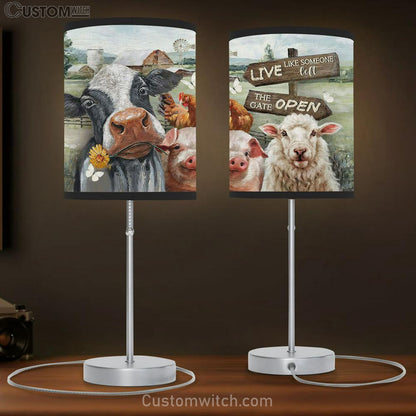 Dairy Cow White Lamb Farm Live Like Someone Left The Gate Open Table Lamb Gift - Bible Verse Table Lamb - Religious Bedroom Decor