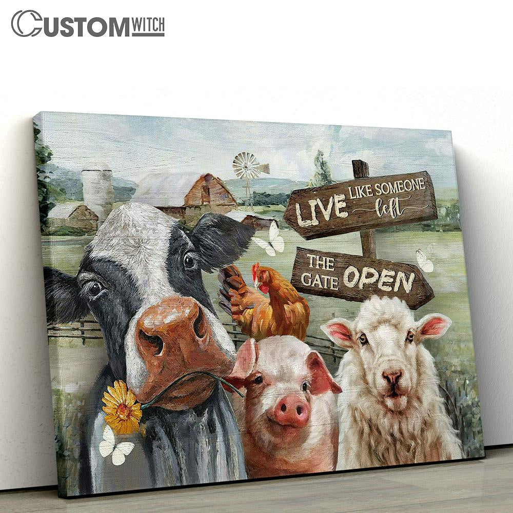 Dairy Cow White Lamb Farm Live Like Someone Left The Gate Open Canvas Wall Art - Bible Verse Canvas - Religious Prints