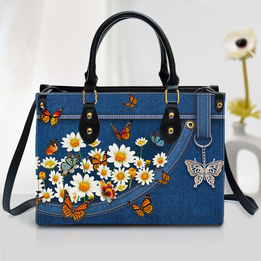 Daisy And Butterfly Leather Handbag, Religious Gifts For Women, Women Pu Leather Bag