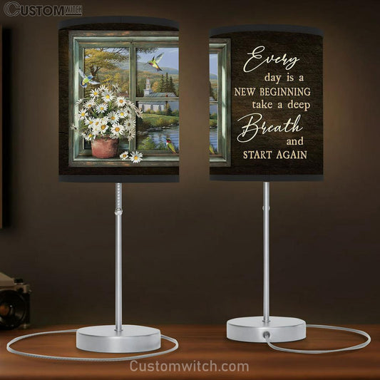 Daisy Every day is a new beginning Table Lamb Gift - Bible Verse Table Lamb - Religious Bedroom Decor