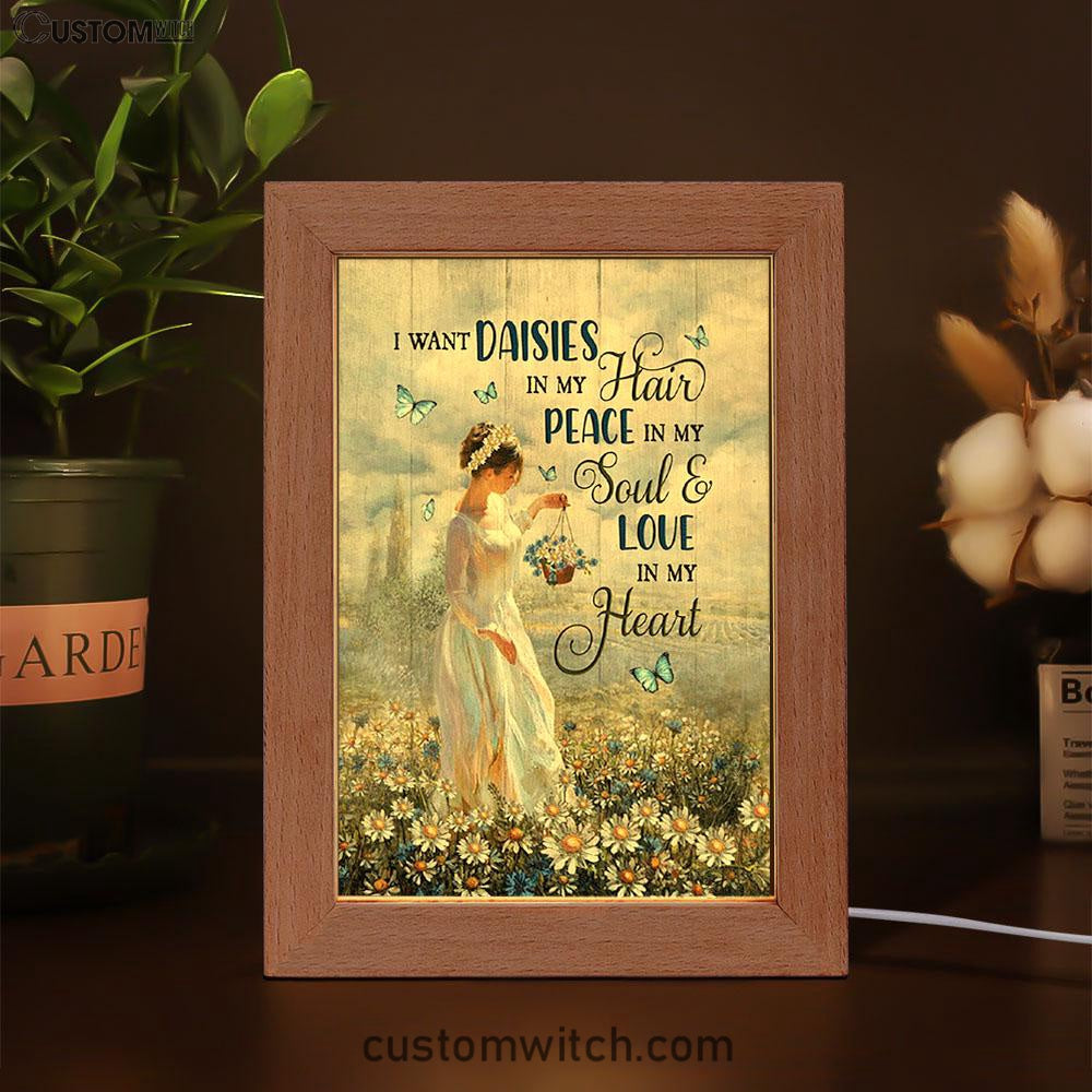 Daisy Field Blue Butterfly Frame Lamp- I Want Daisies In My Hair Frame Lamp Art - Christian Night Light - Bible Verse Wooden Lamp
