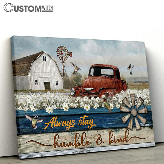 Daisy Field Old Ladybug Car Always Stay Humble And Kind Canvas Wall Art - Bible Verse Canvas - Religious Prints