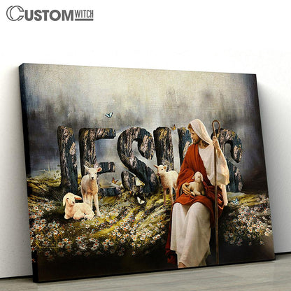 Daisy Field White Lamb Jesus Canvas Wall Art - Bible Verse Canvas - Religious Prints