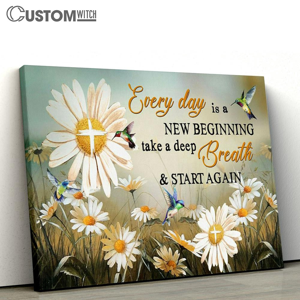 Daisy Flower Every Day Is A New Beginning Christian Canvas Print - Inspirational Canvas Art - Scripture Wall Art