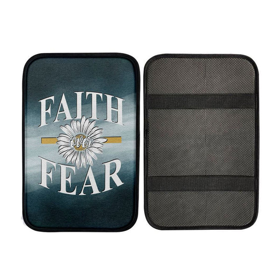 Daisy Flower Faith Over Fear Car Center Console Cover, Christian Car Accessories