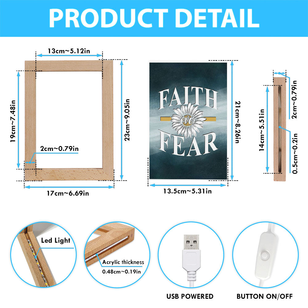 Daisy Flower Faith Over Fear Frame Lamp Art - Christian Night Light - Religious Decor