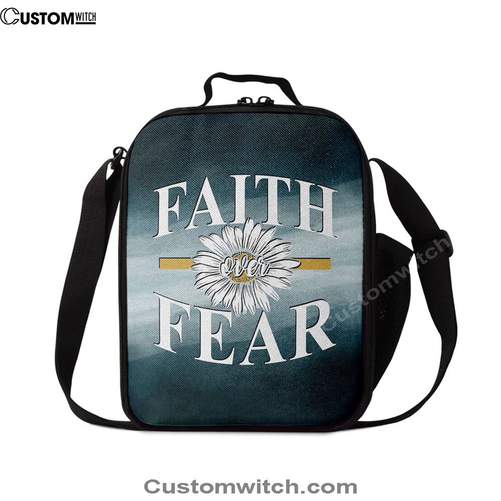 Daisy Flower Faith Over Fear Lunch Bag, Christian Lunch Bag For School, Picnic, Religious Lunch Bag