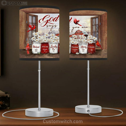 Daisy Flower Red Cardinal God Says You Are Table Lamb Prints - Religious Table Lamb Art - Christian Home Decor