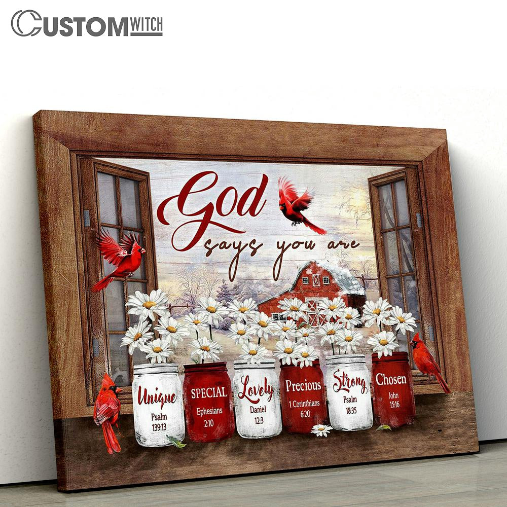 Daisy Flower Red Cardinal God Says You Are Canvas Prints - Religious Canvas Art - Christian Home Decor