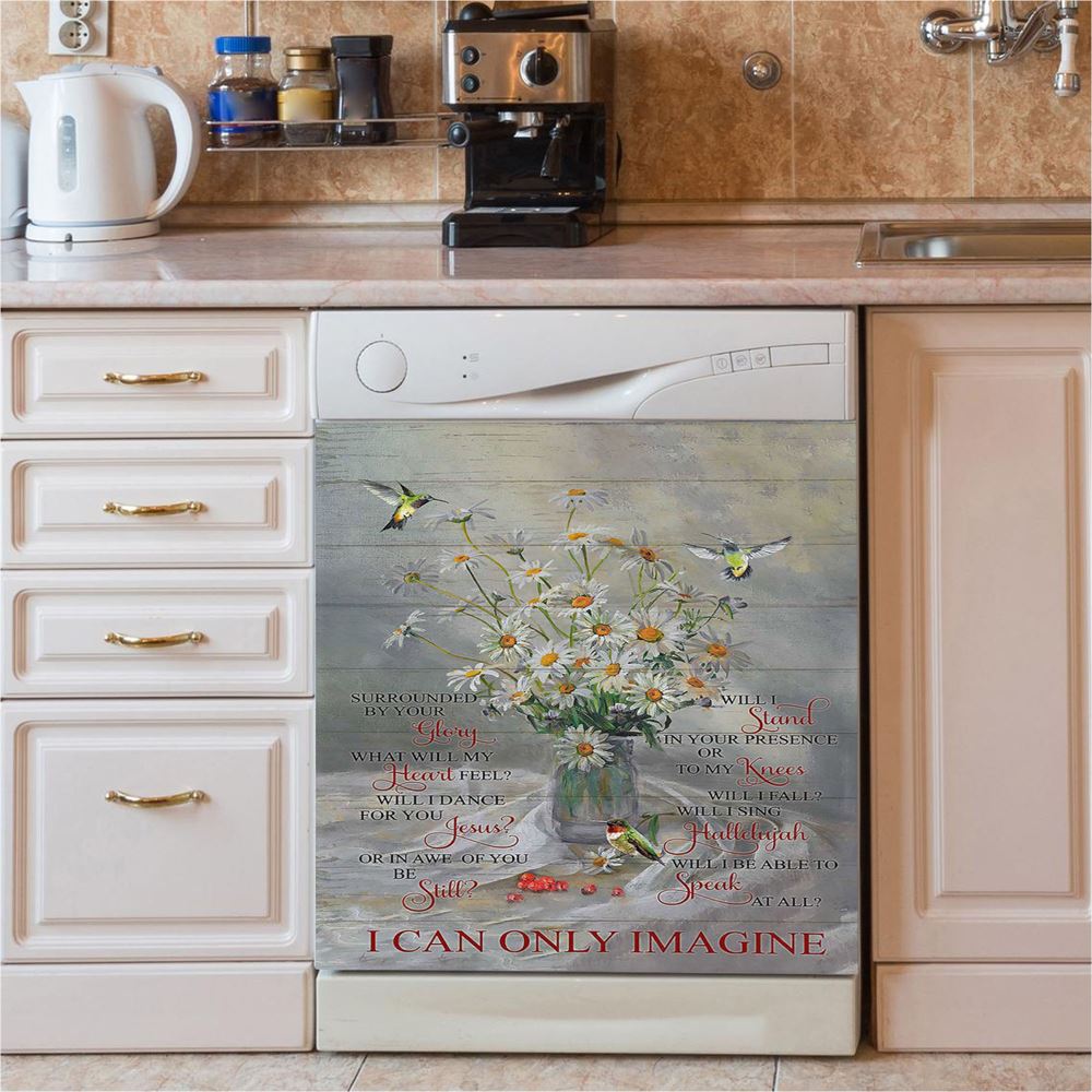 Daisy Hummingbird Cranberry I Can Only Imagine Dishwasher Cover, Christian Dishwasher Magnet Cover, Bible Verse Kitchen Decor