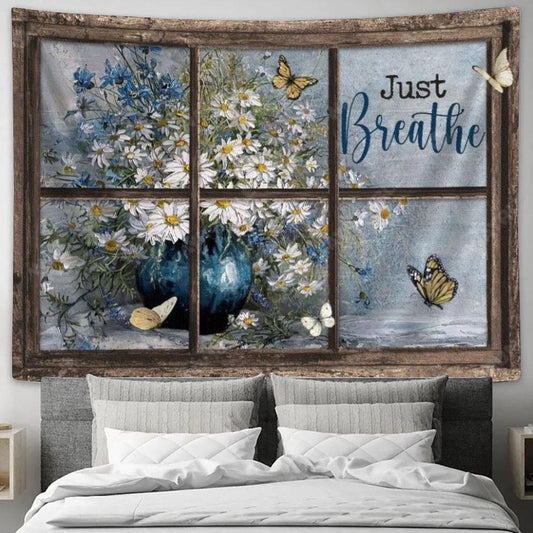 Daisy Vase, Antique Window, Colorful Butterfly, Just Breathe Tapestry, Tapestries for Living Room Bedroom