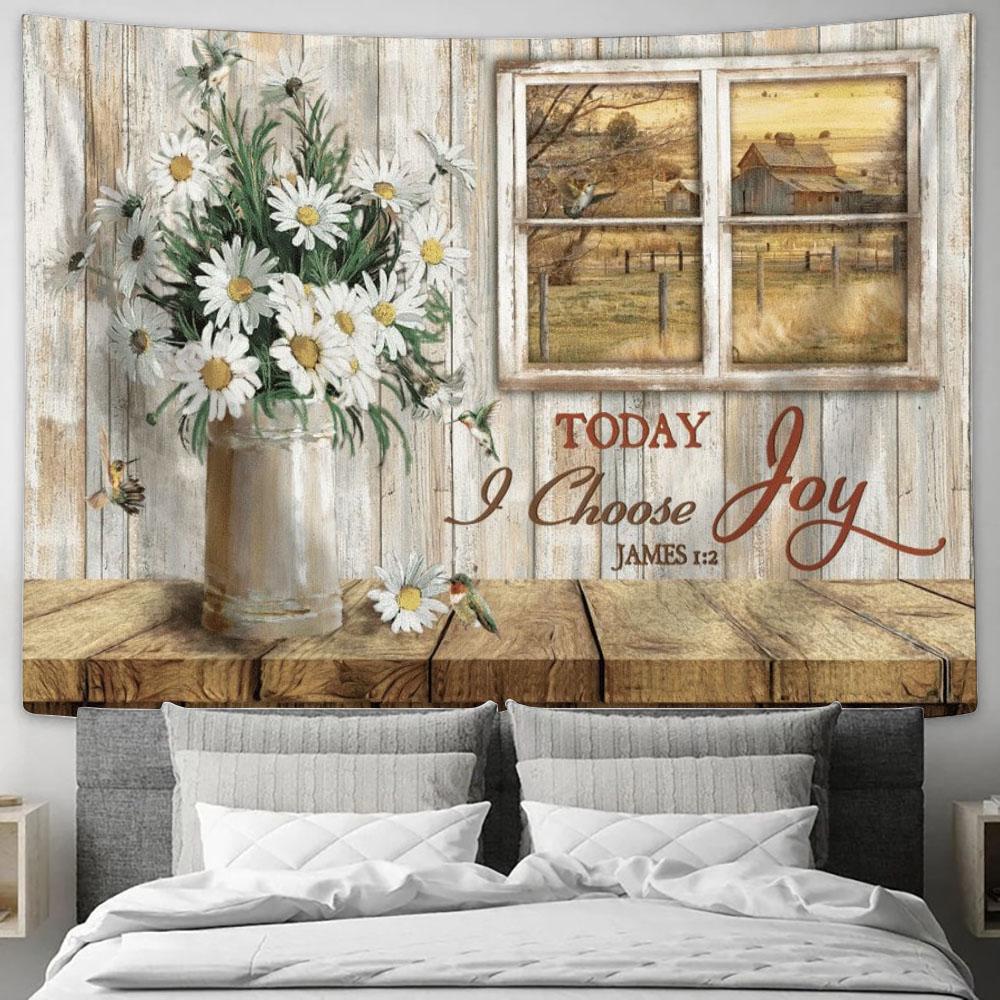 Daisy Vase Today I Choose Joy Farm Landscape Tapestry, Tapestries for Living Room Bedroom