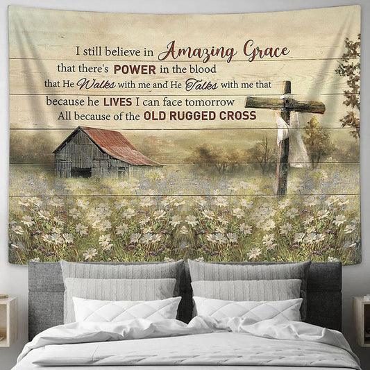 Daisy field I still believe in Grace Tapestry Wall Art - Bible Verse Tapestry - Religious Tapestry Wall Hanging
