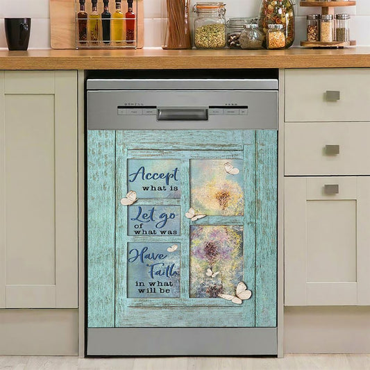 Dandelion Accept What Is Let Go Dishwasher Cover, Bible Verse Dishwasher Magnet Cover, Christian Inspirational Kitchen Decor