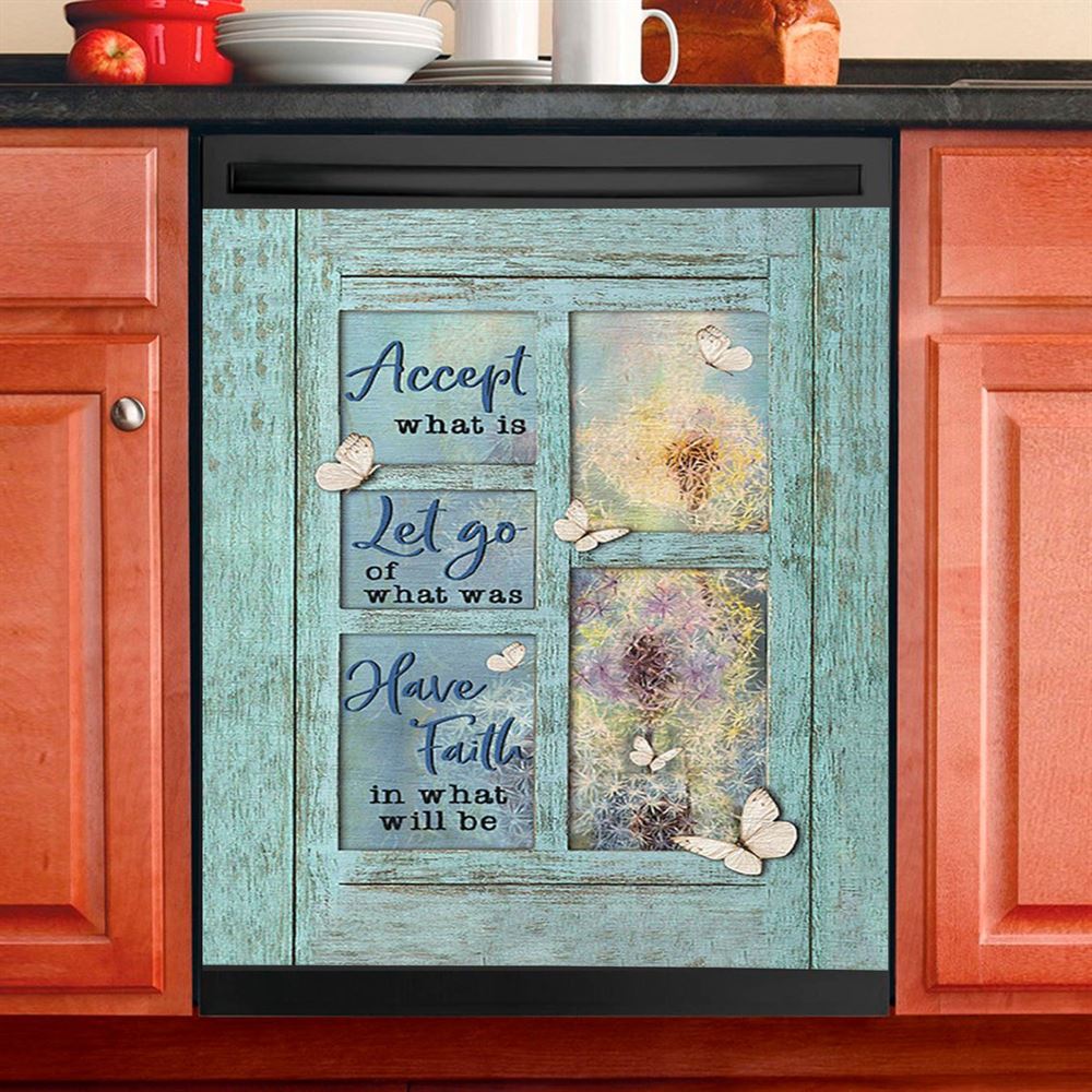 Dandelion Accept What Is Let Go Dishwasher Cover, Bible Verse Dishwasher Magnet Cover, Christian Inspirational Kitchen Decor