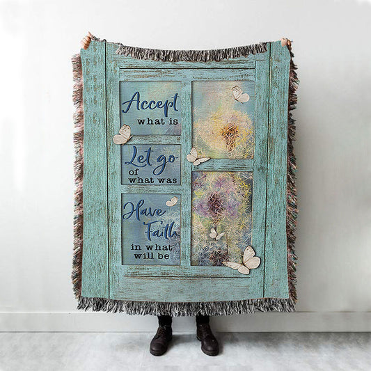 Dandelion Accept What Is Let Go Woven Blanket Art - Bible Verse Throw Blanket - Christian Inspirational Boho Blanket