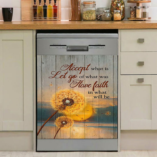Dandelion Accept What Let Go Have Faith Dishwasher Cover, Bible Verse Dishwasher Magnet Cover, Christian Inspirational Kitchen Decor