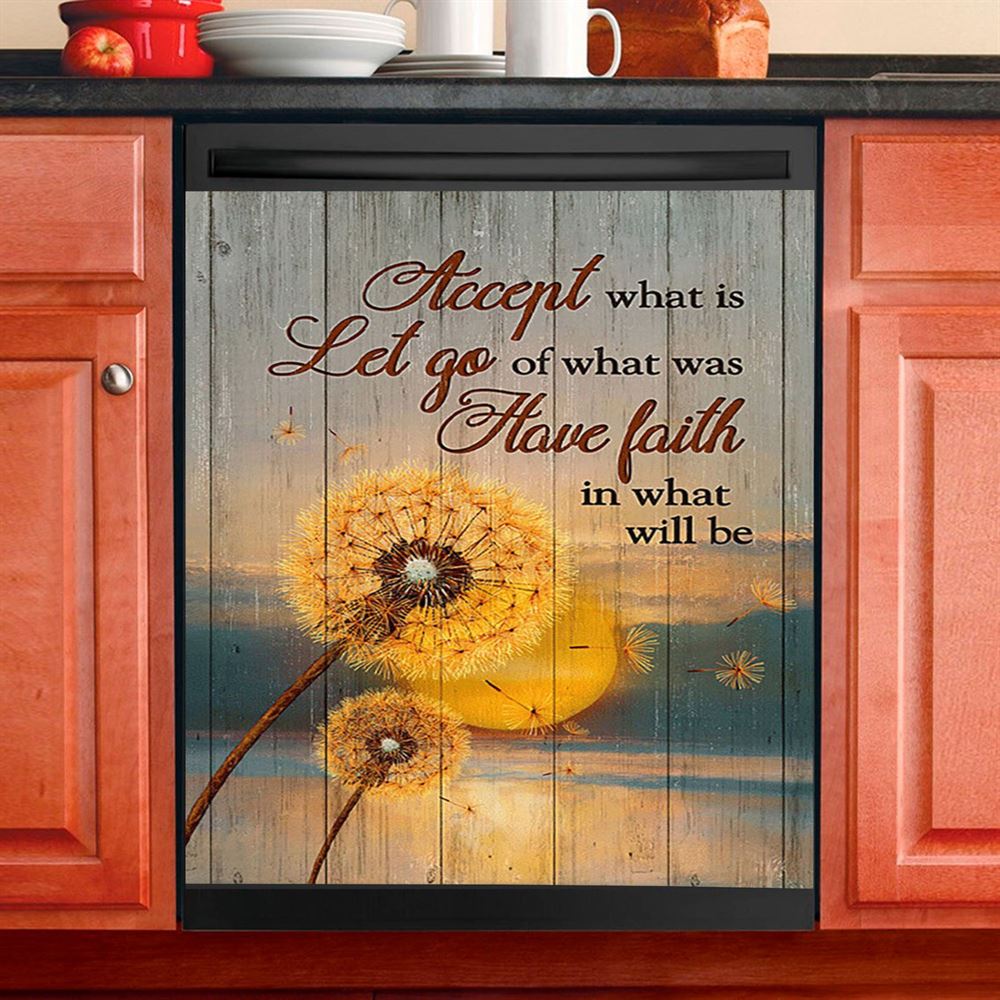 Dandelion Accept What Let Go Have Faith Dishwasher Cover, Bible Verse Dishwasher Magnet Cover, Christian Inspirational Kitchen Decor