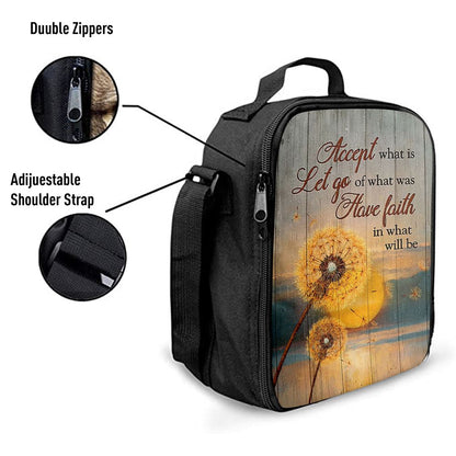 Dandelion Accept What Let Go Have Faith Lunch Bag, Christian Lunch Bag For School, Picnic, Religious Lunch Bag