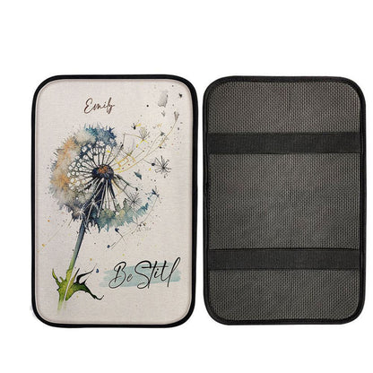 Dandelion Be Still Personalized Car Center Console Cover - Bible Verse Gift For Women Of God, Christian Car Accessories