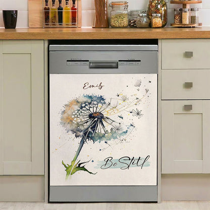 Dandelion Be Still Personalized Dishwasher Cover, Christian Dishwasher Magnet Cover, Bible Verse Gift For Women Of God